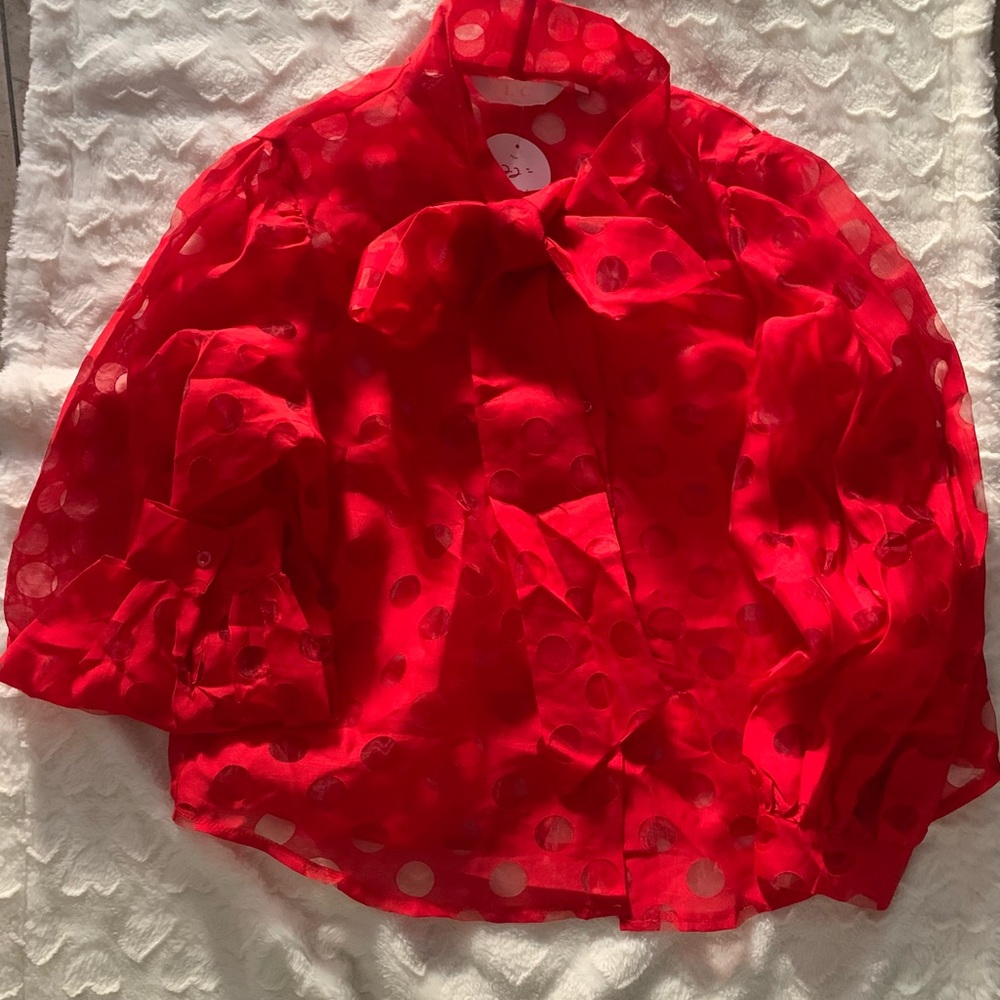 Red blouse with clear pockdots brand new never used.